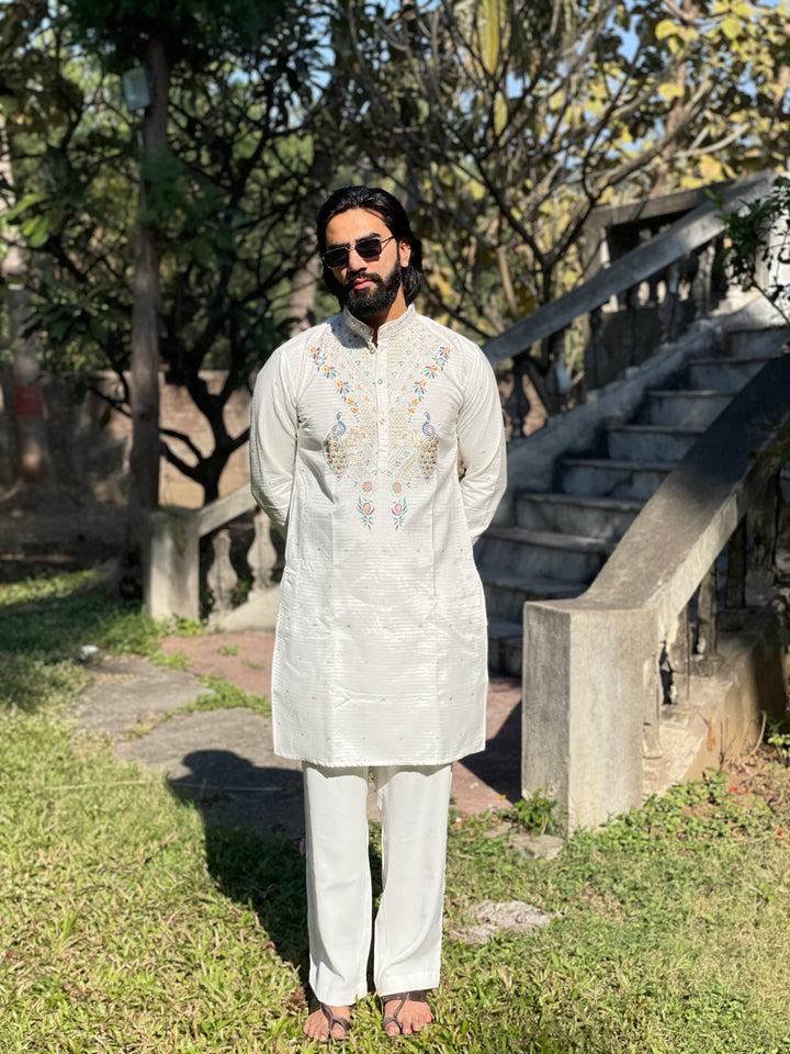 PEACOCK KUNDAN JACQUARD DESIGNER KURTA