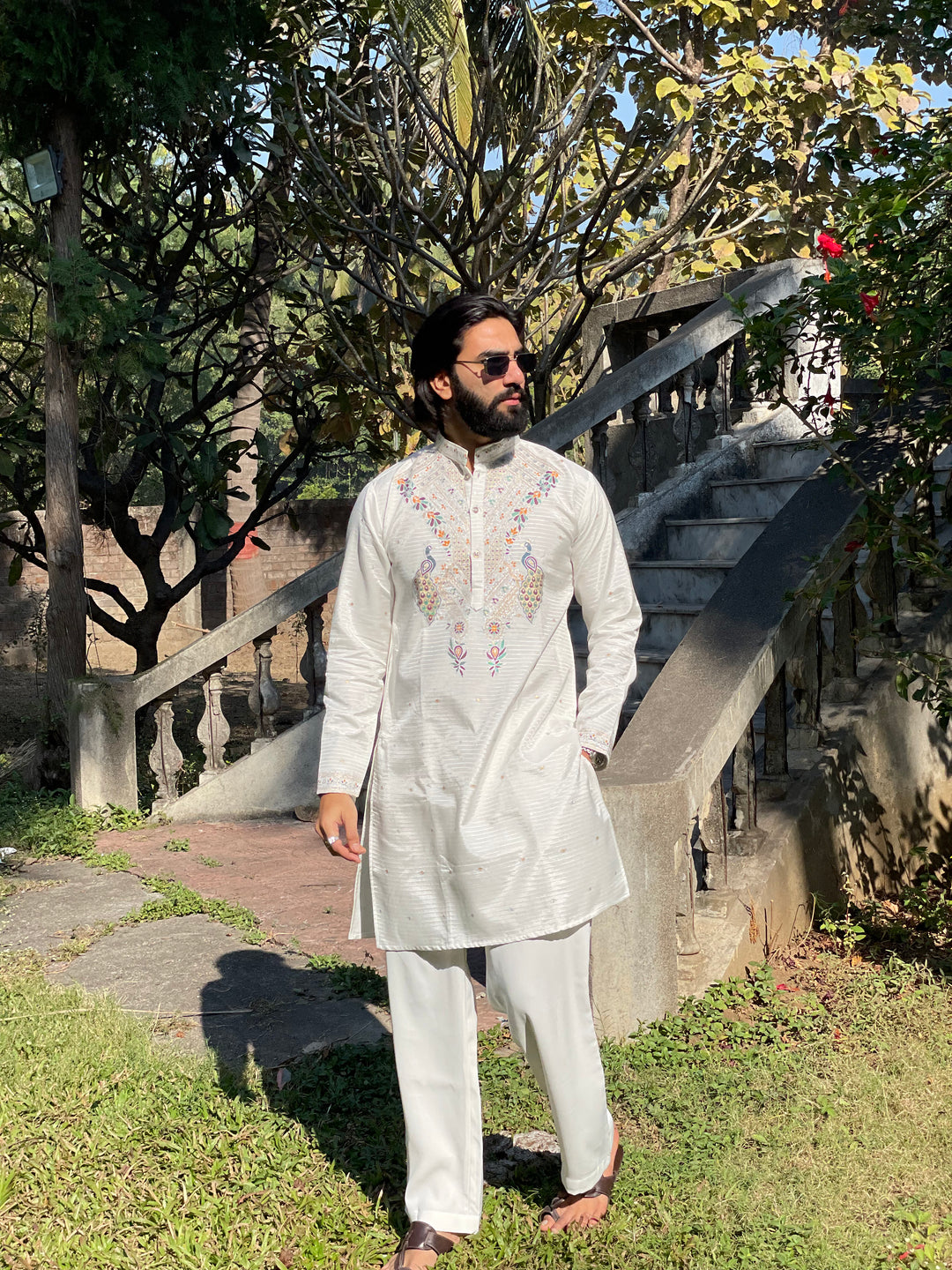 PEACOCK KUNDAN JACQUARD DESIGNER KURTA