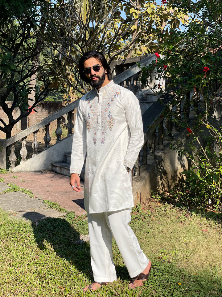 PEACOCK KUNDAN JACQUARD DESIGNER KURTA