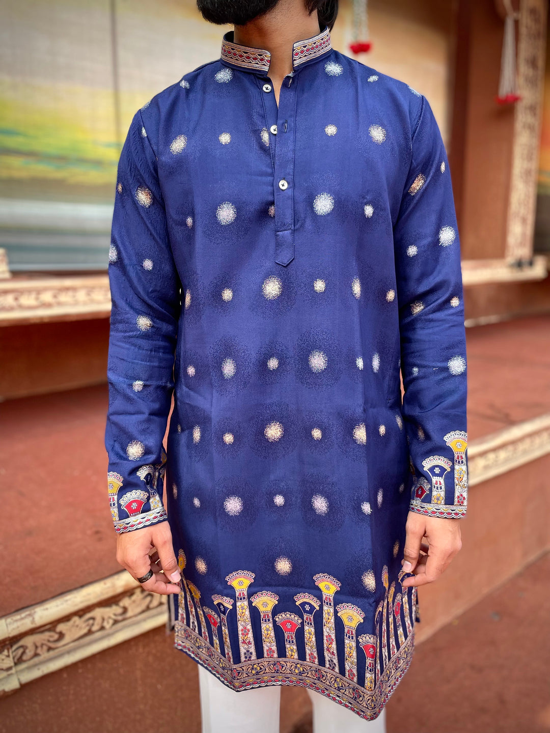 STAMBH MAHAL NAVY BLUE EXCLUSIVE JACQUARD KURTA