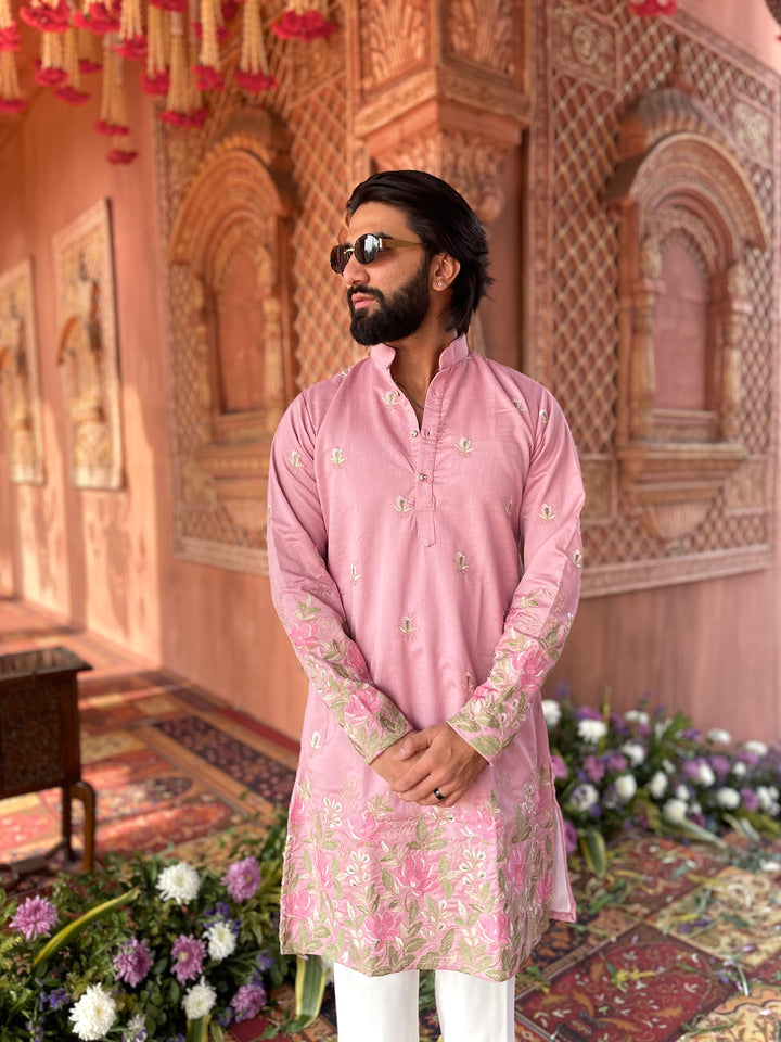 FADED PINK KAMAL VARNA EMBROIDERED EXCLUSIVE KURTA
