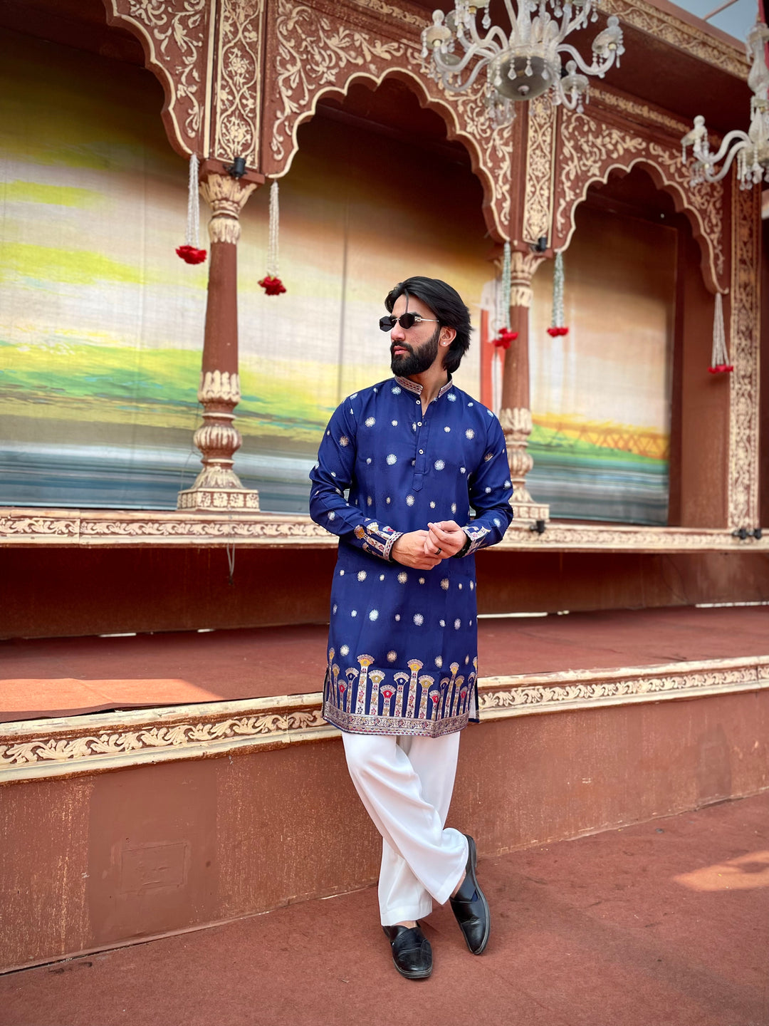 STAMBH MAHAL NAVY BLUE EXCLUSIVE JACQUARD KURTA