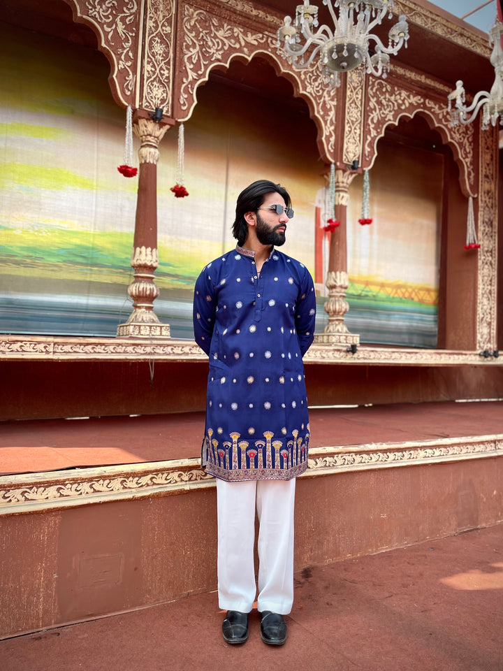 STAMBH MAHAL NAVY BLUE EXCLUSIVE JACQUARD KURTA