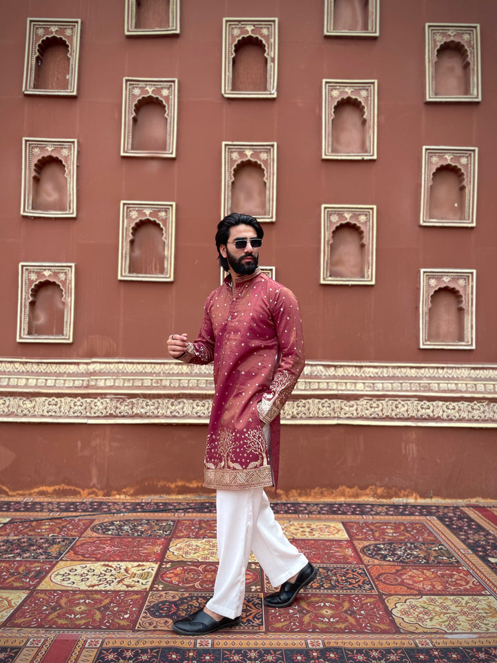 WINE SUVARN MAYUR EMROIDERED EXCLUSIVE KURTA