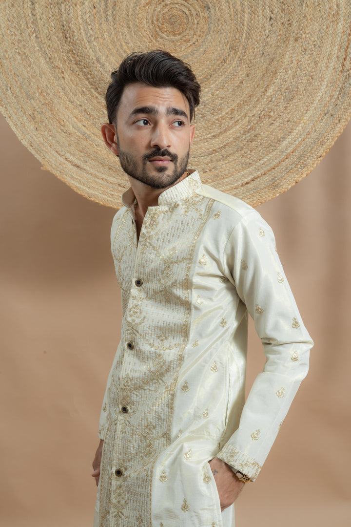 IVORY PANEL EMBROIDERED DESIGNER INDO KURTA