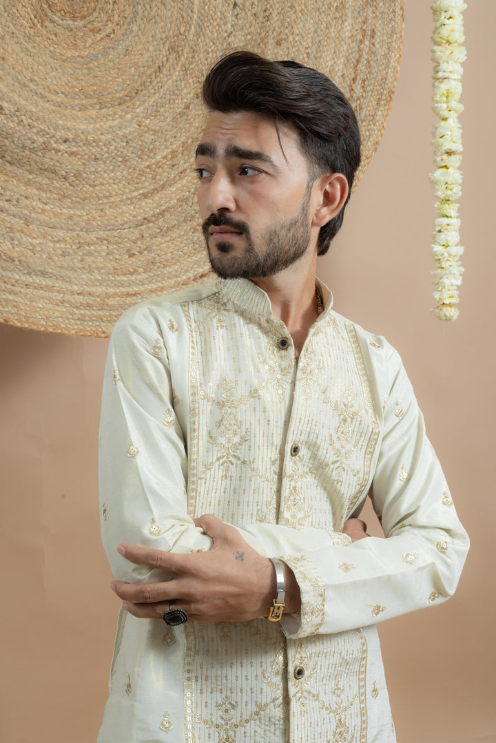 IVORY PANEL EMBROIDERED DESIGNER INDO KURTA