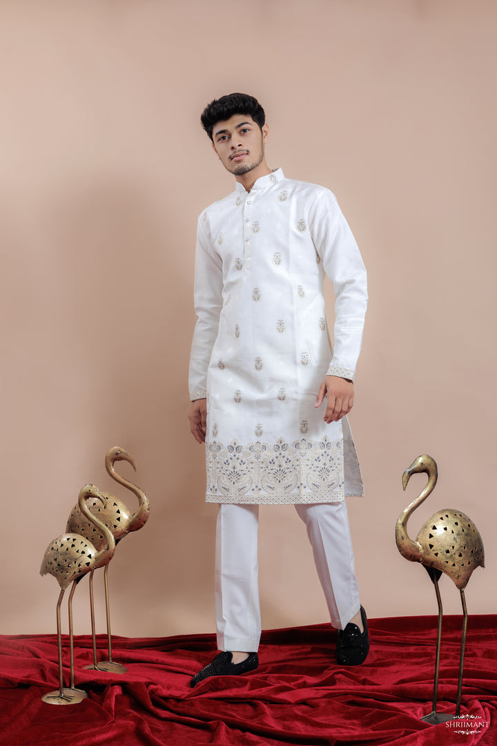 WHITE MAHAL JACQUARD DESIGNER KURTA