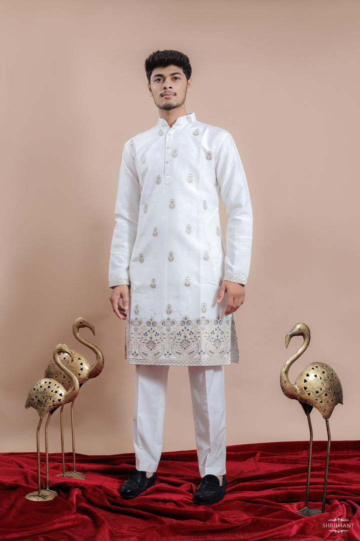 WHITE MAHAL JACQUARD DESIGNER KURTA