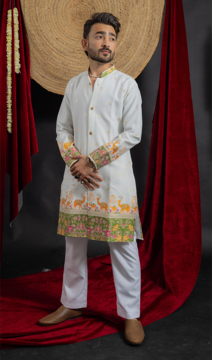 Jacquard Camel & Floral designed indo-western Kurta For men's