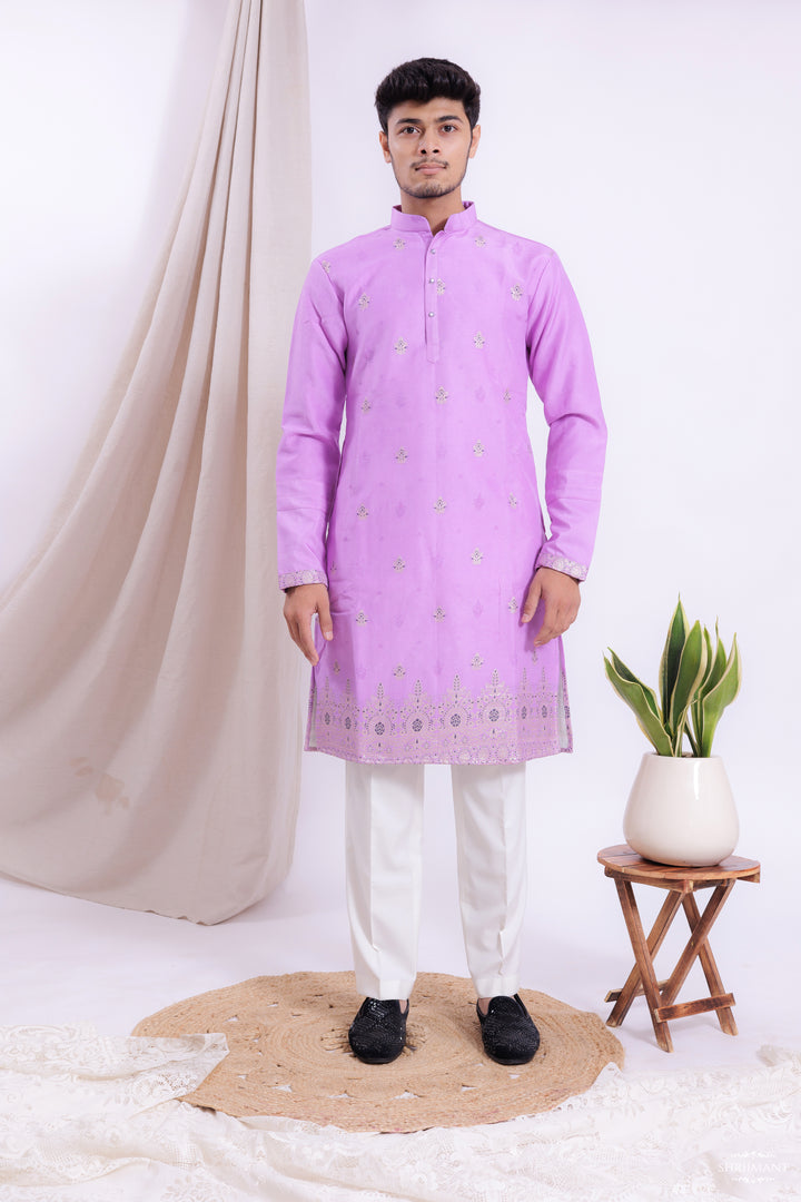 LIGHT PURPLE FLORAL JACQUARD EXCLUSIVE DESIGNER KURTA