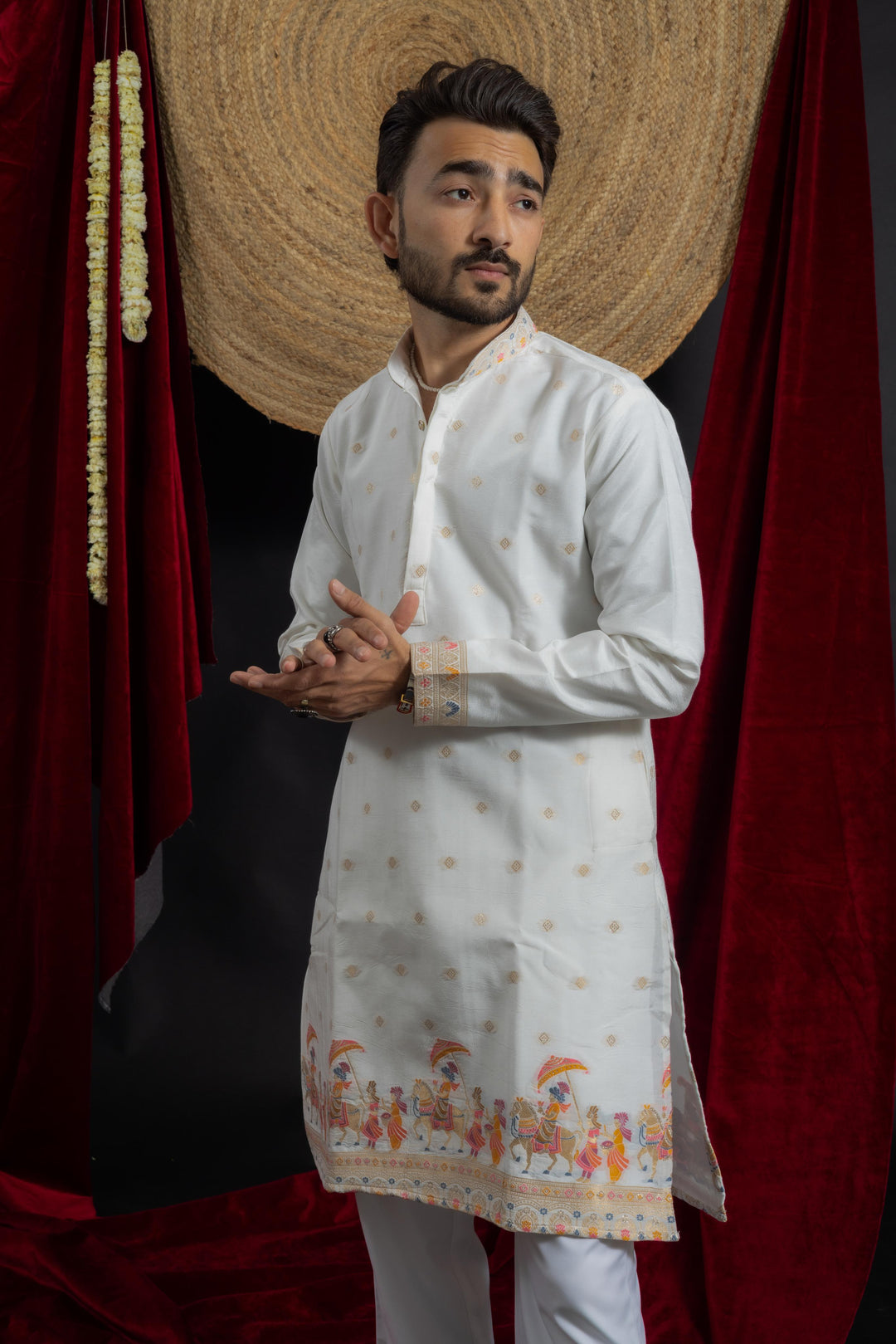 Royal Wedding-Inspired jacquard designed indo-western kurta for the modern maharaja