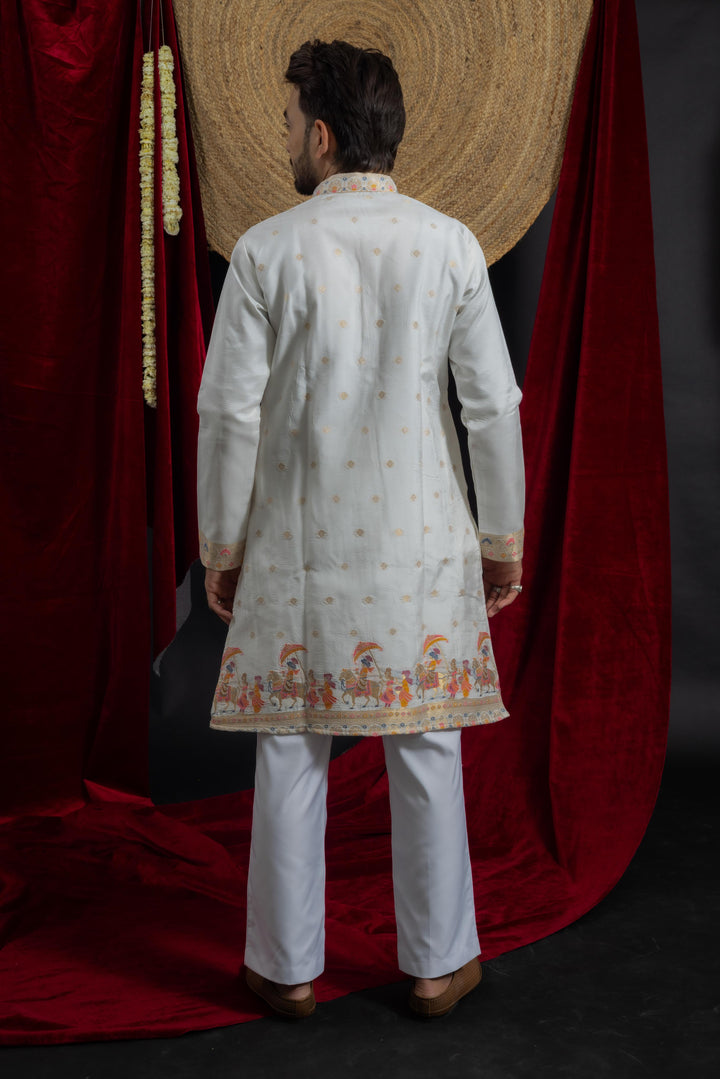 Royal Wedding-Inspired jacquard designed indo-western kurta for the modern maharaja