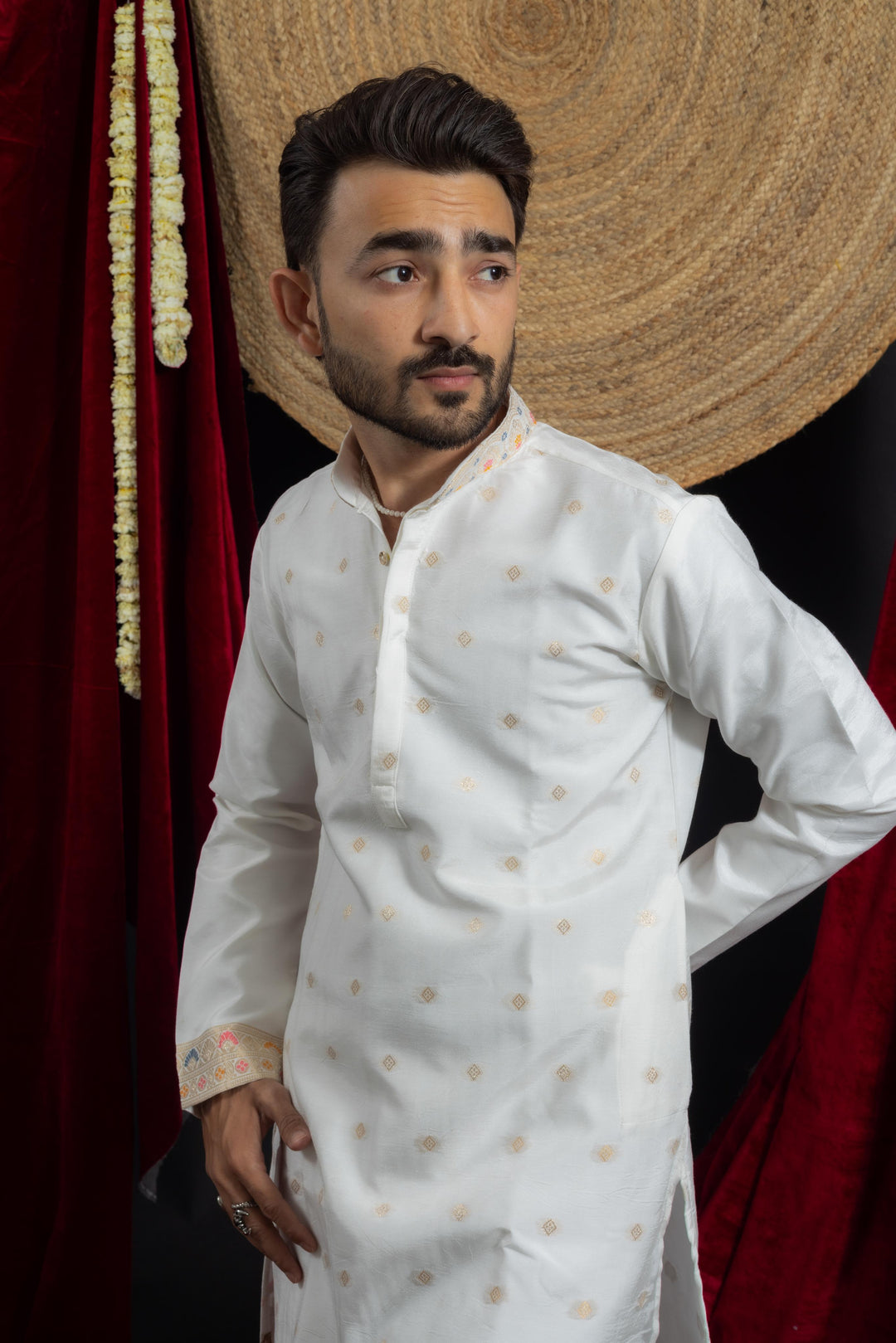 Royal Wedding-Inspired jacquard designed indo-western kurta for the modern maharaja