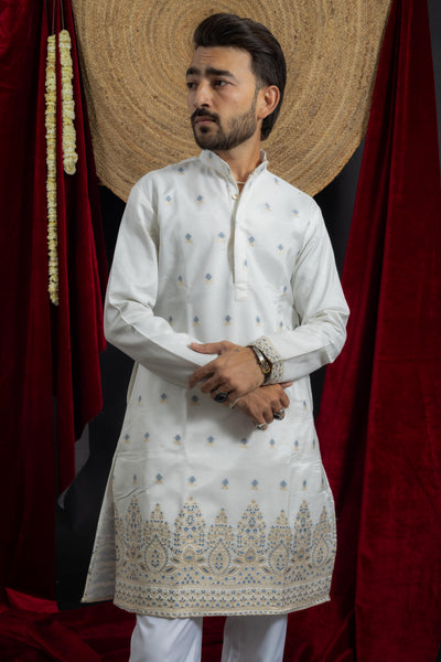 WHITE FLORAL VALLEY JACQUARD DESIGNED KURTA