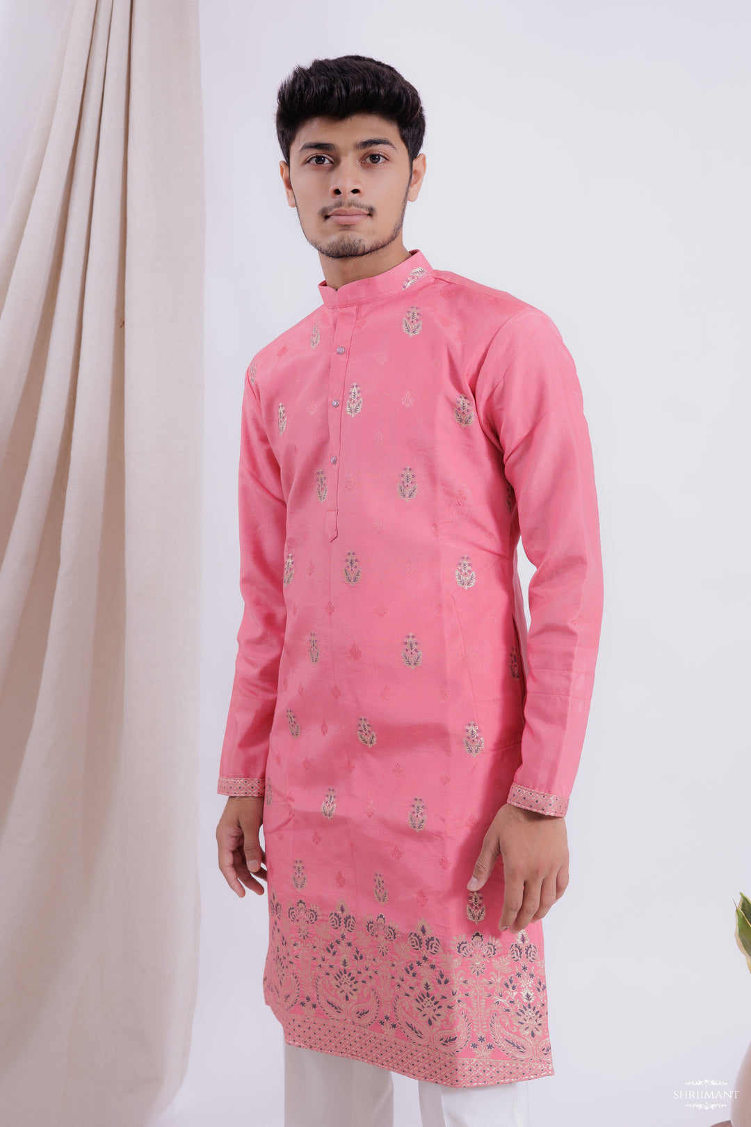 LIGHT RED MAHAL JACQUARD DESIGNER KURTA