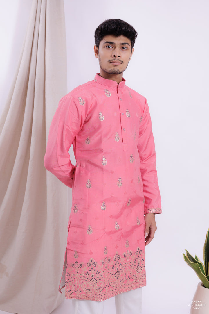 LIGHT RED MAHAL JACQUARD DESIGNER KURTA