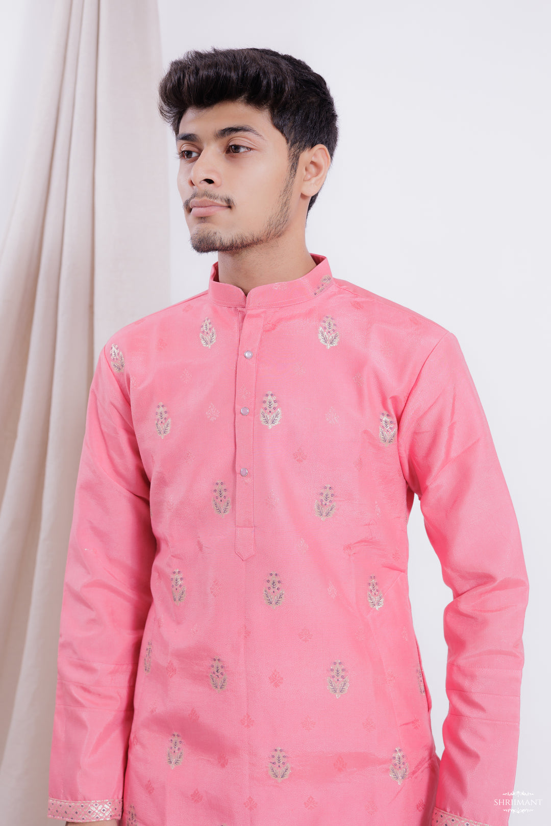 LIGHT RED MAHAL JACQUARD DESIGNER KURTA