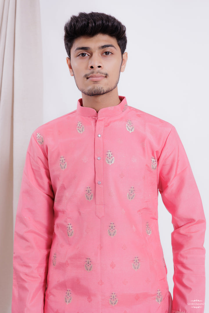 LIGHT RED MAHAL JACQUARD DESIGNER KURTA