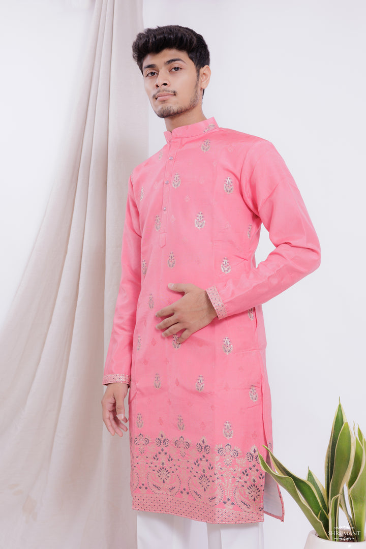 LIGHT RED MAHAL JACQUARD DESIGNER KURTA