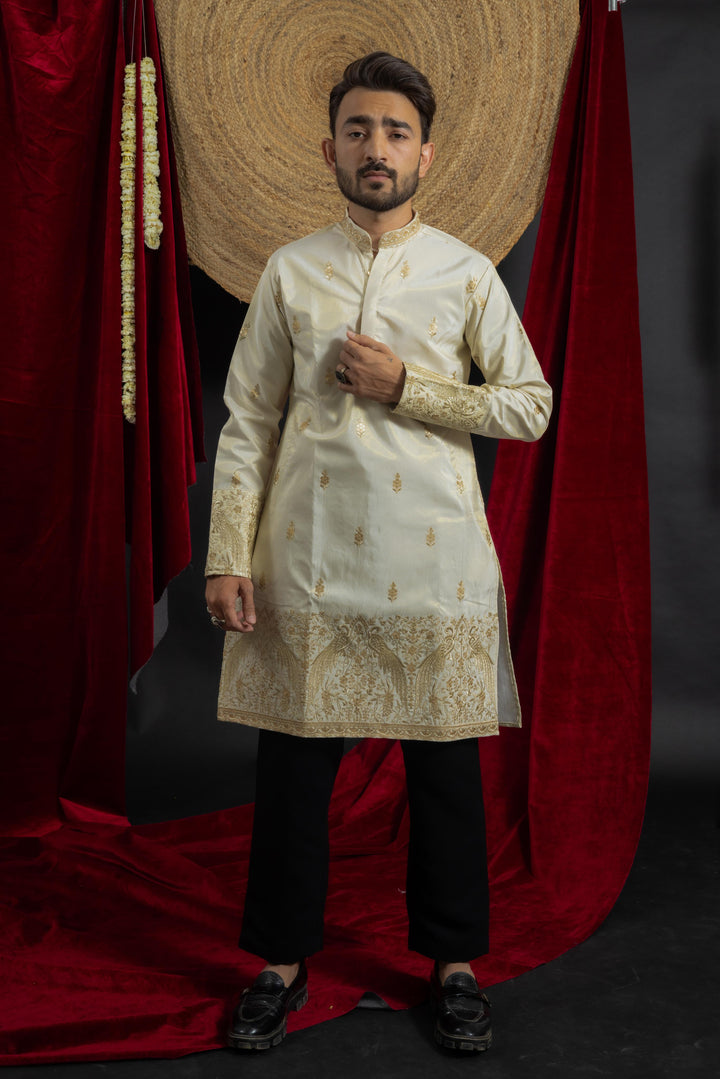 GOLDEN PEACOCK IVORY EMBROIDERED KURTA