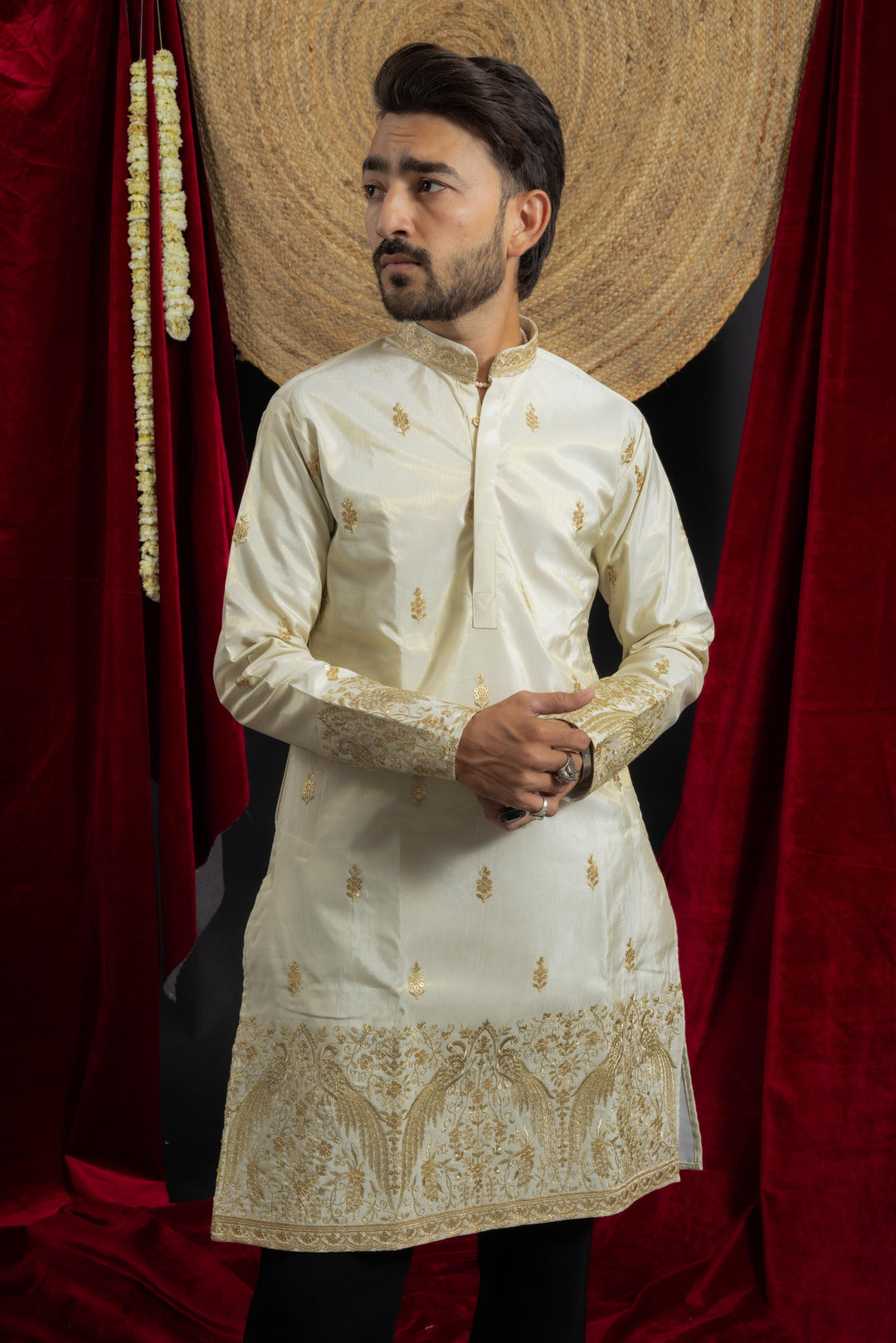 GOLDEN PEACOCK IVORY EMBROIDERED KURTA