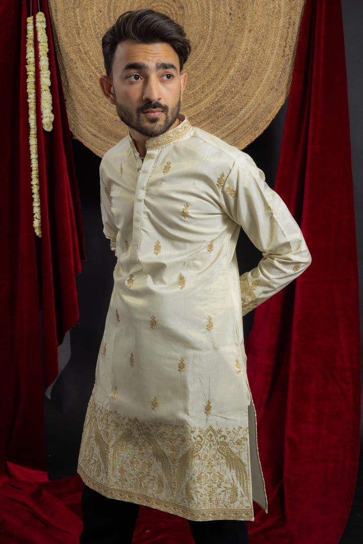 GOLDEN PEACOCK IVORY EMBROIDERED KURTA
