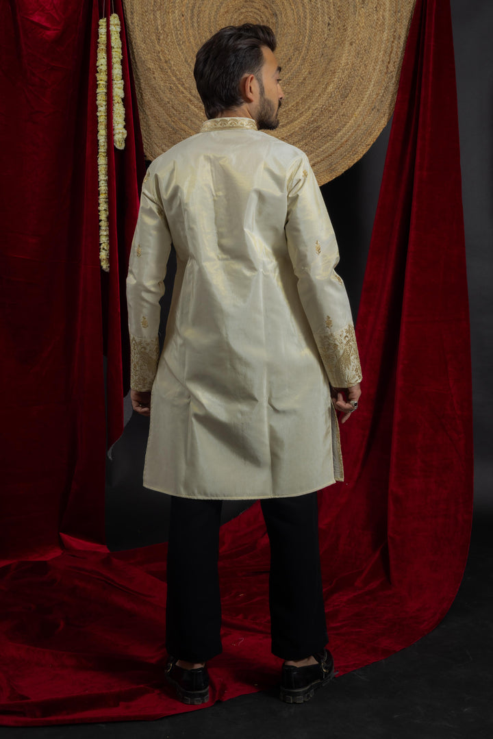 GOLDEN PEACOCK IVORY EMBROIDERED KURTA