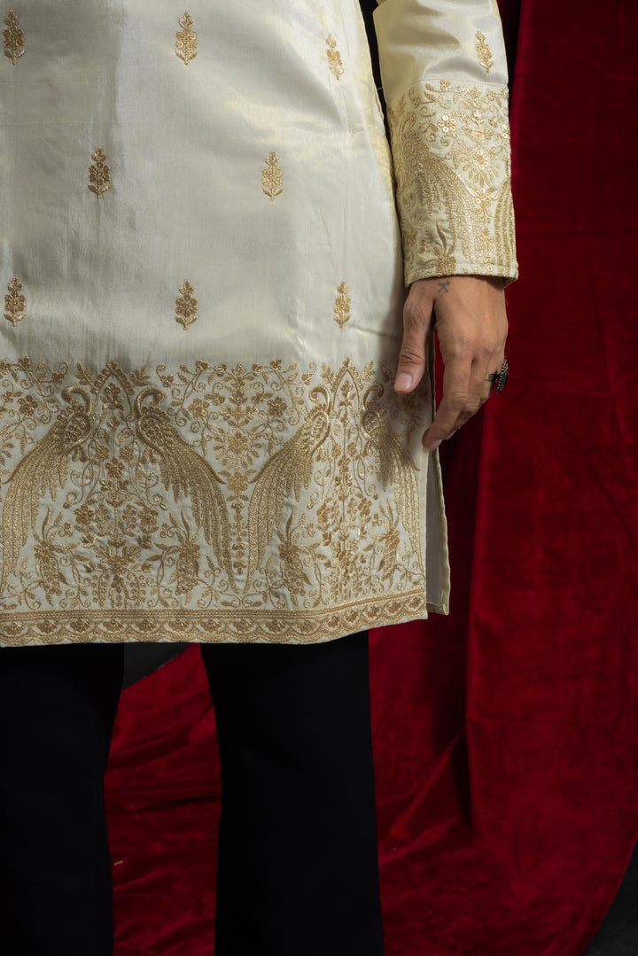 GOLDEN PEACOCK IVORY EMBROIDERED KURTA
