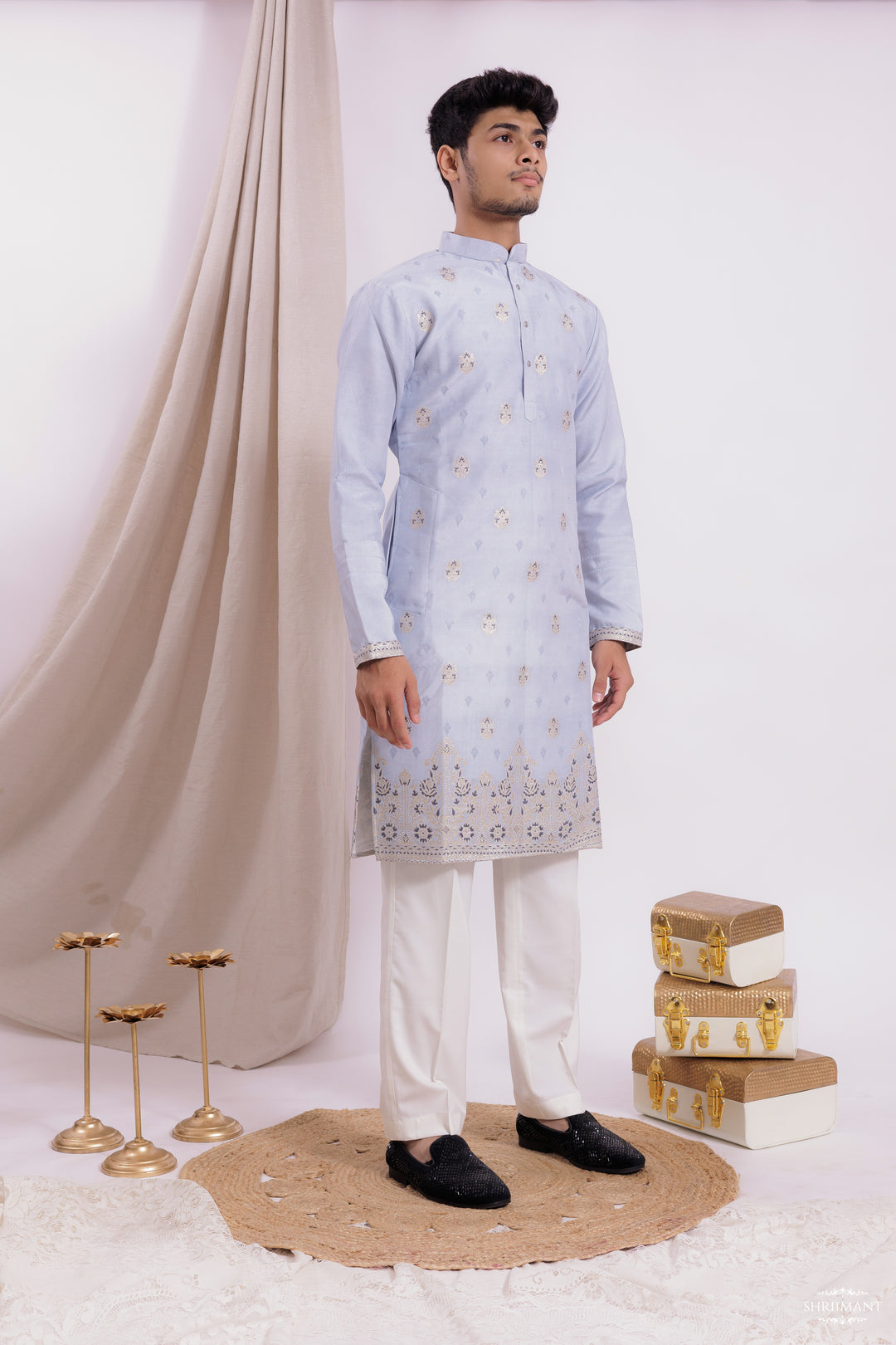 SKY BLUE FOUNTAIN JACQUARD DESIGNER KURTA