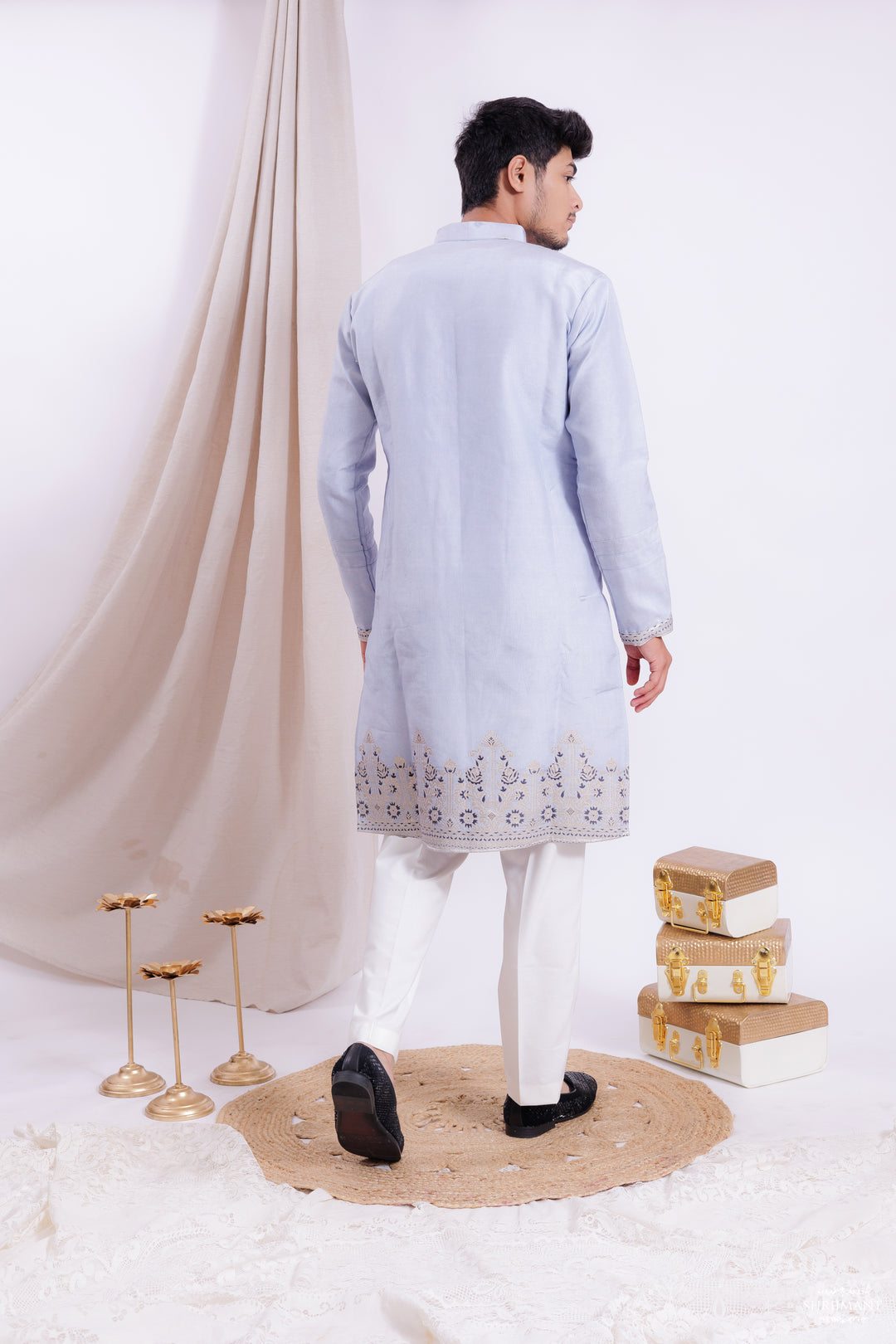 SKY BLUE FOUNTAIN JACQUARD DESIGNER KURTA