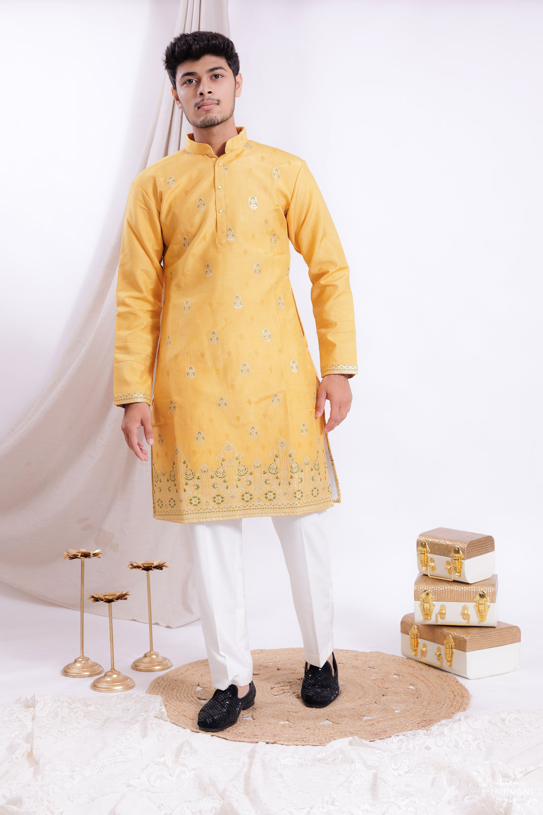 YELLOW ⁠FOUNTAIN JACQUARD DESIGNER KURTA