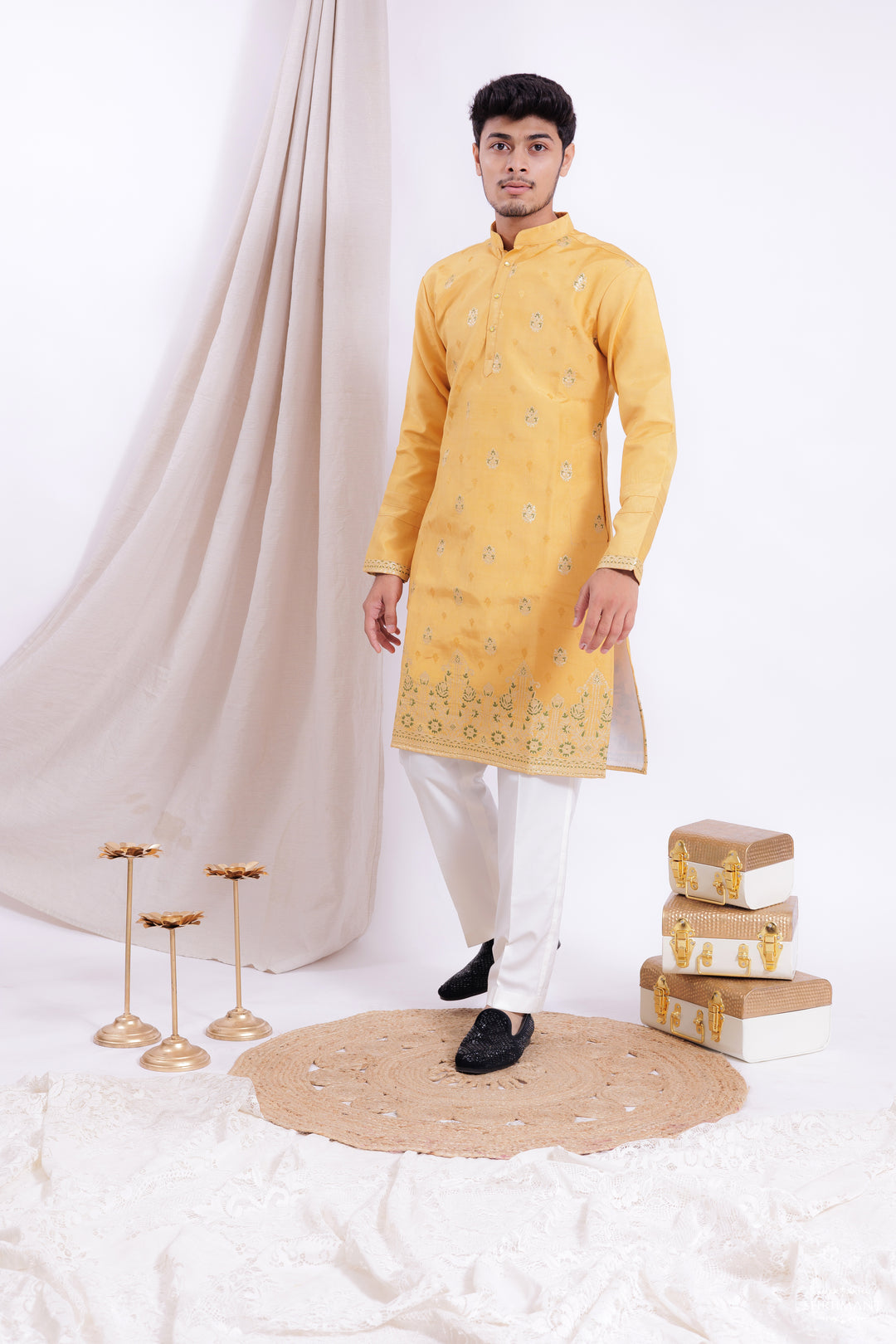 YELLOW ⁠FOUNTAIN JACQUARD DESIGNER KURTA