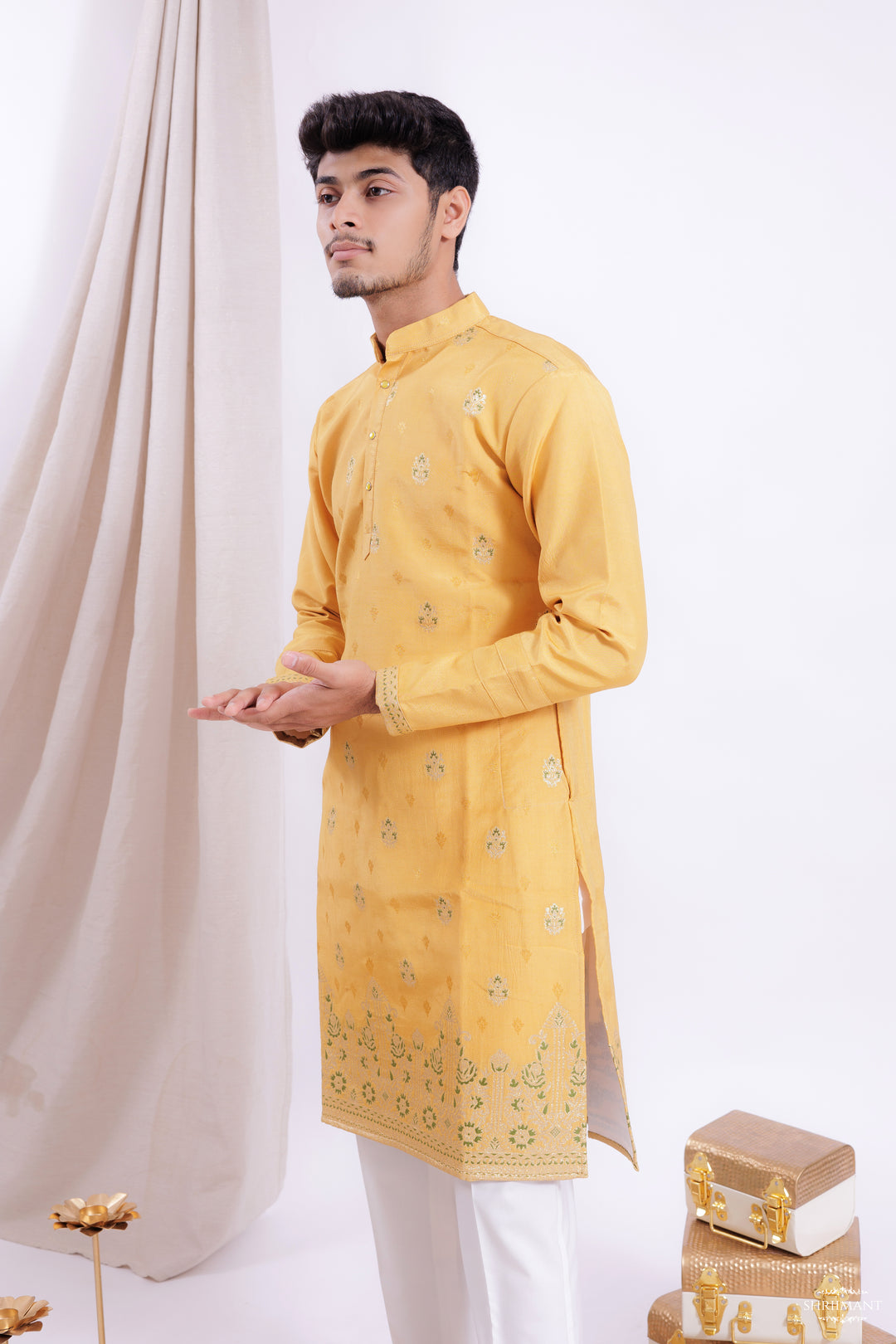 YELLOW ⁠FOUNTAIN JACQUARD DESIGNER KURTA