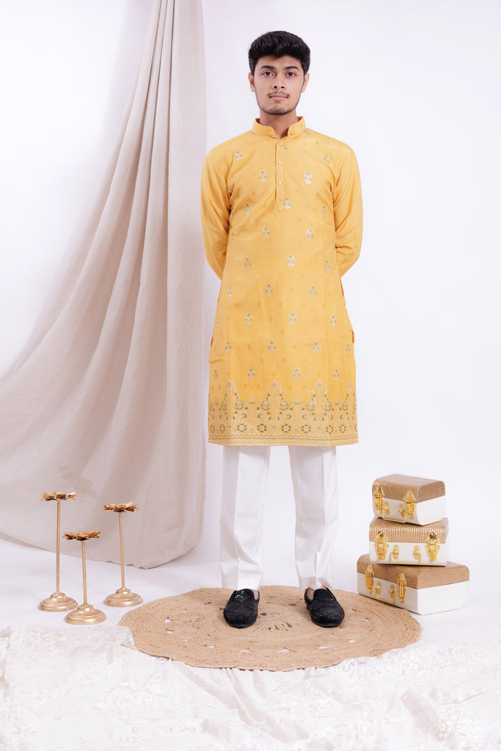 YELLOW ⁠FOUNTAIN JACQUARD DESIGNER KURTA