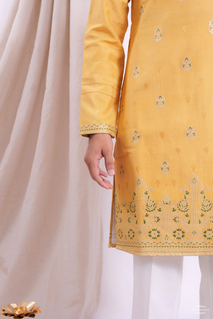 YELLOW ⁠FOUNTAIN JACQUARD DESIGNER KURTA