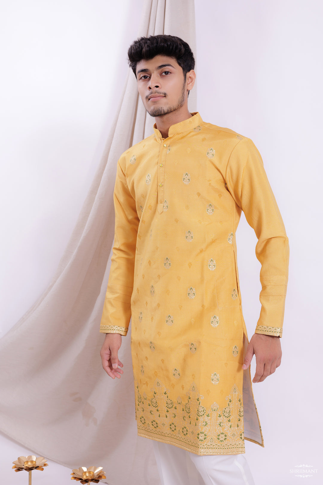 YELLOW ⁠FOUNTAIN JACQUARD DESIGNER KURTA