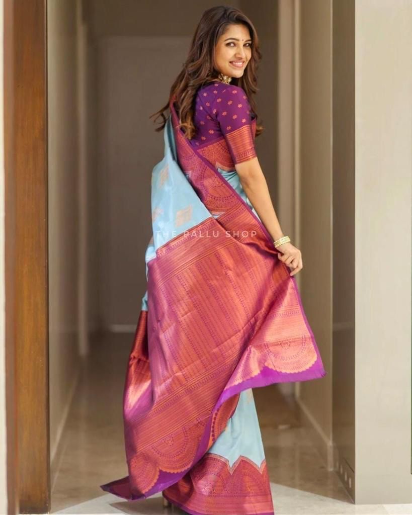 1 MIN Ready To Wear Sky Copper Saree