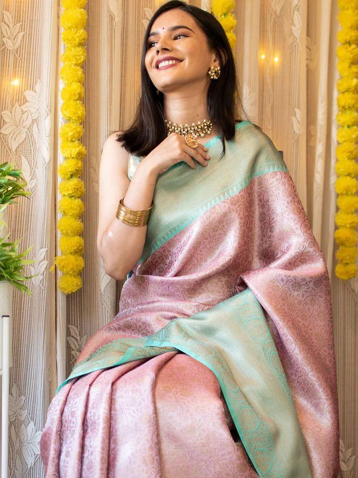 1 MIN Ready To Wear Pink Pari Saree