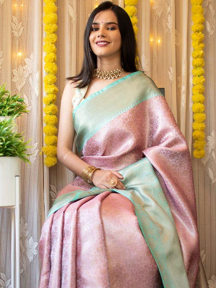 1 MIN Ready To Wear Pink Pari Saree